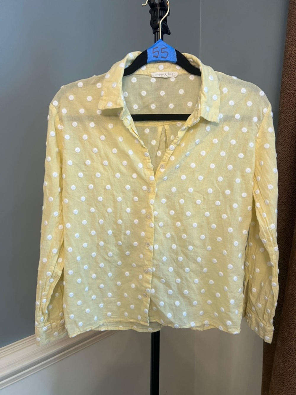 Copper Key Yellow Polka Dot Top‎ white embroidery